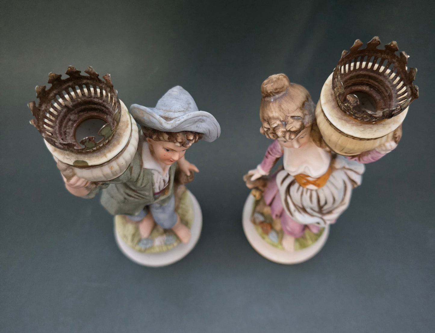 Vintage Italian Porcelain Figural Candle Holders - Rococo Couple 1950s