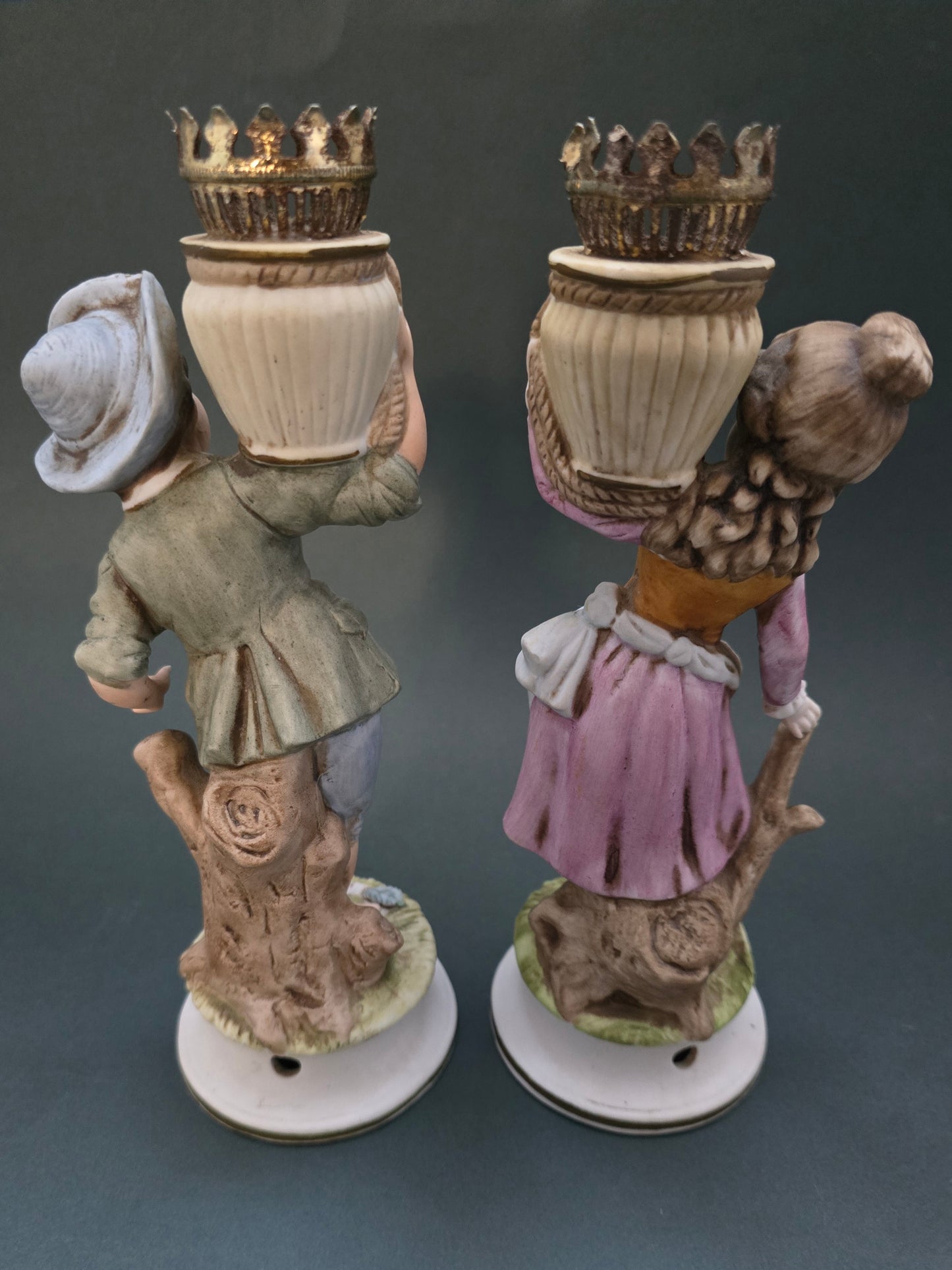 Vintage Italian Porcelain Figural Candle Holders - Rococo Couple 1950s