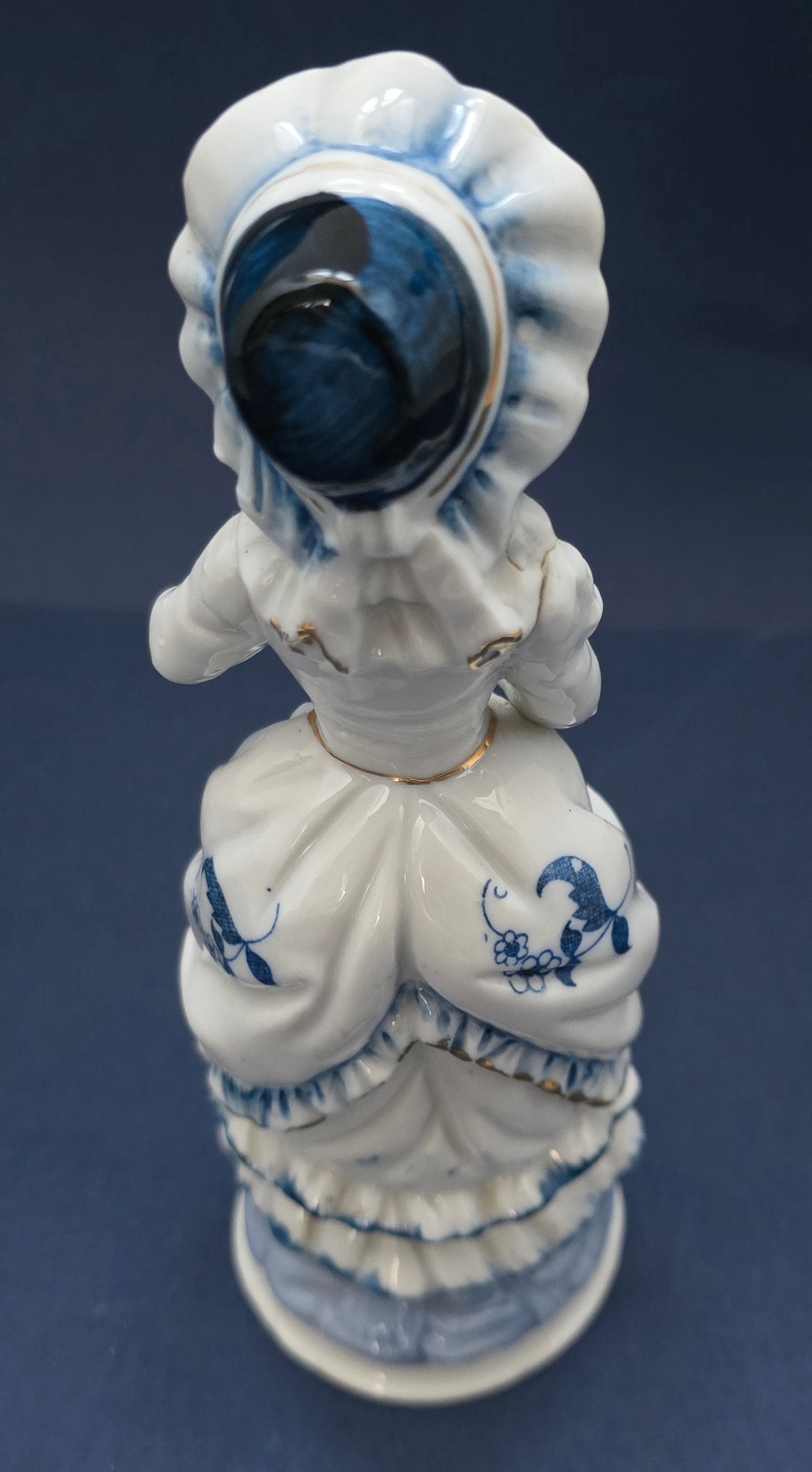 Antique German Porcelain Lady Figurine with Blue Accents - 1910