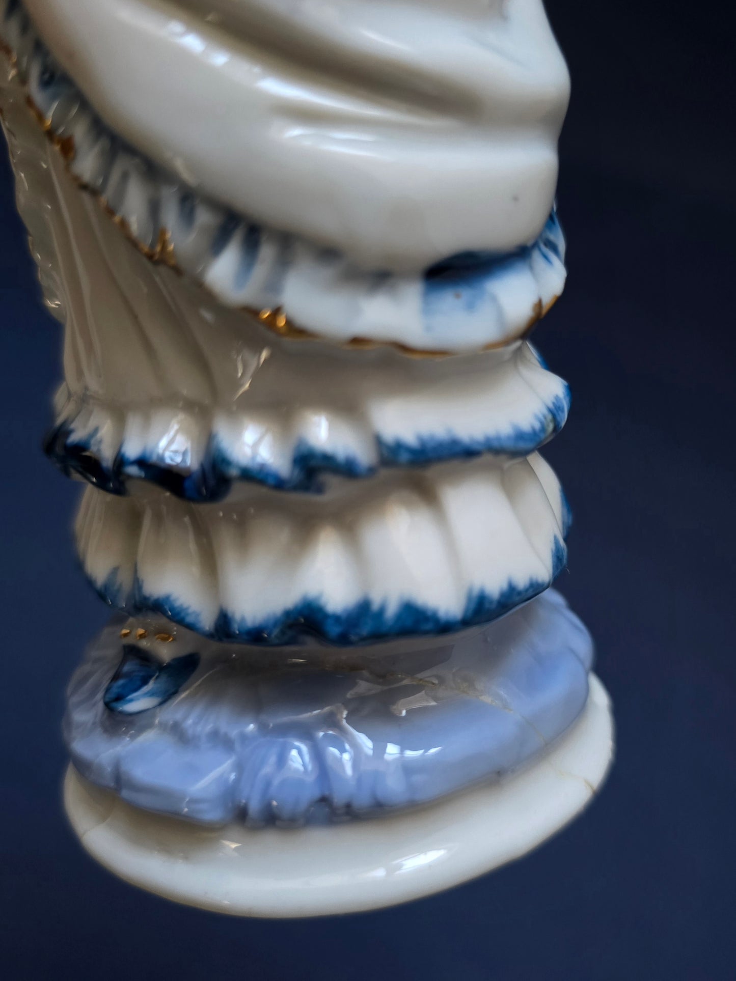 Antique German Porcelain Lady Figurine with Blue Accents - 1910