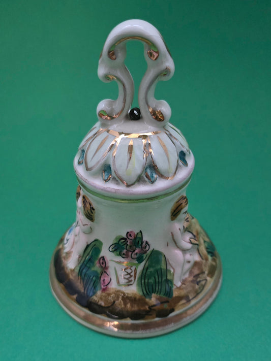 Capodimonte Hand-Painted Porcelain Bell with Pierced Crown - 1950s