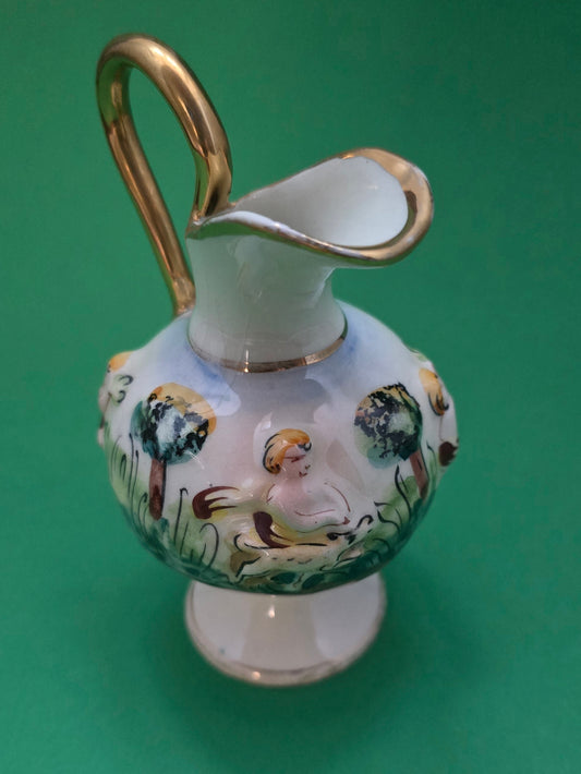 Capodimonte Hand-Painted Miniature Pitcher with Cherub - 1950s