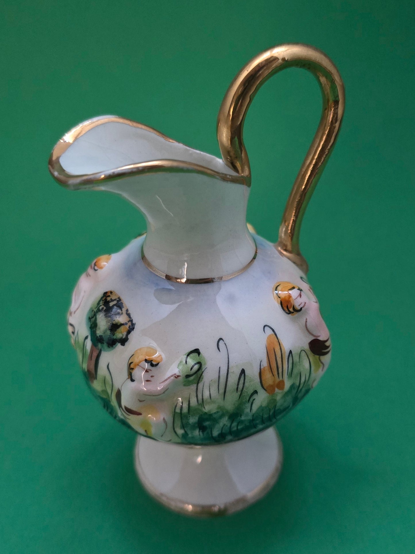 Capodimonte Hand-Painted Miniature Pitcher with Cherub - 1950s