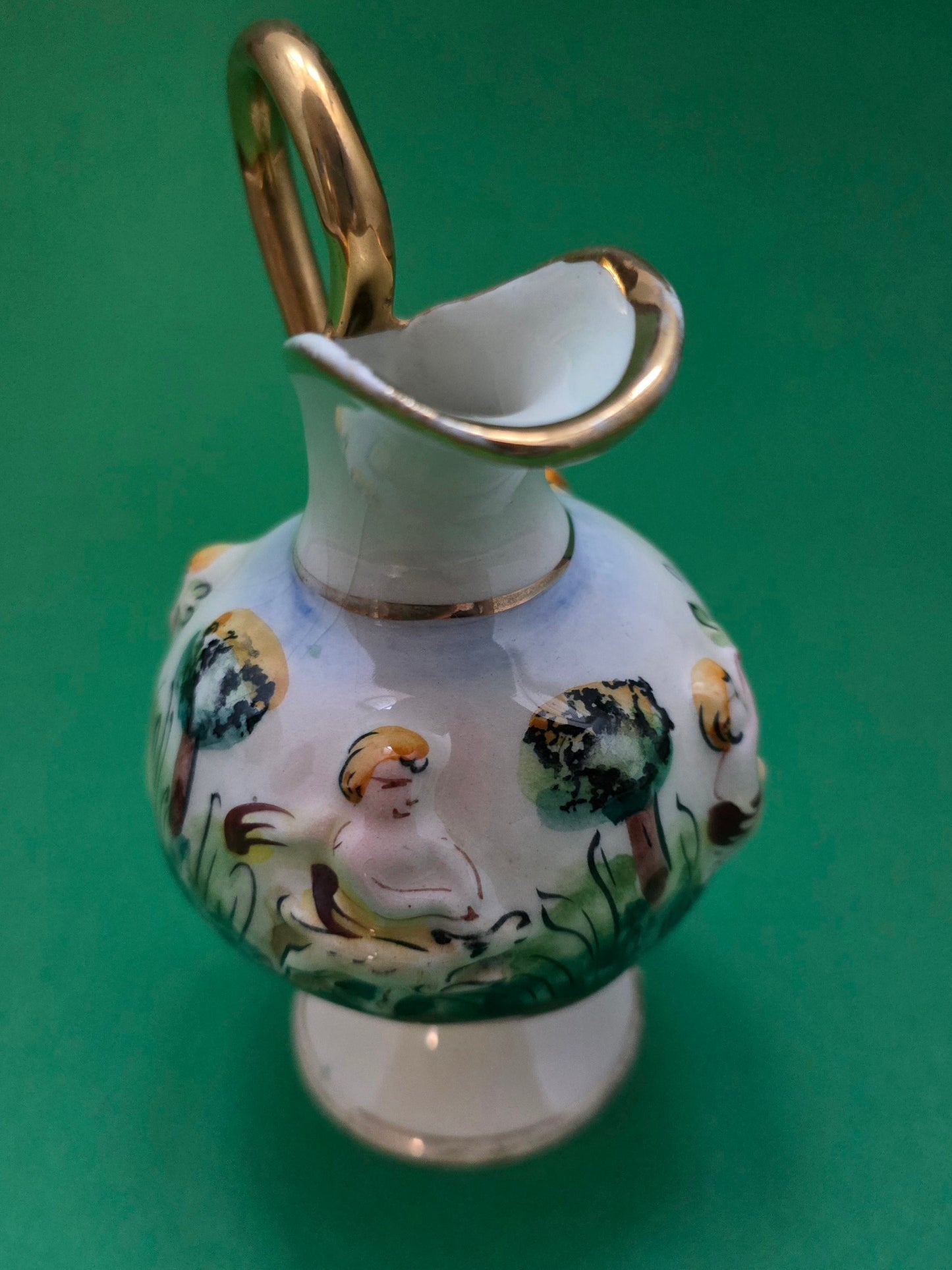 Capodimonte Hand-Painted Miniature Pitcher with Cherub - 1950s
