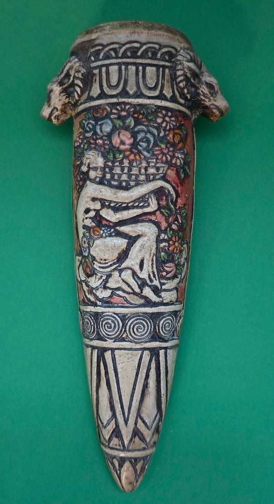 Portuguese Hand-Painted Terracotta Wall Vase - 1920s Vintage