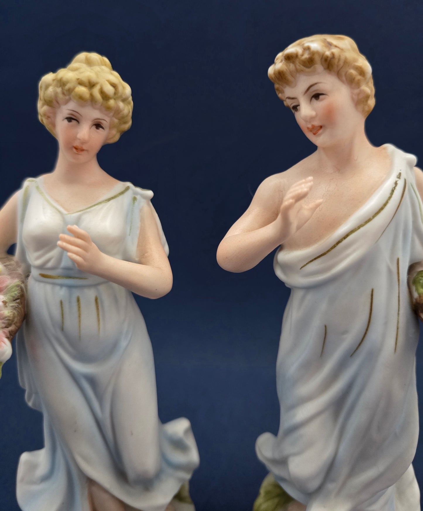 Italian Bisque Porcelain Figurine Pair - Classical Maidens 1910
