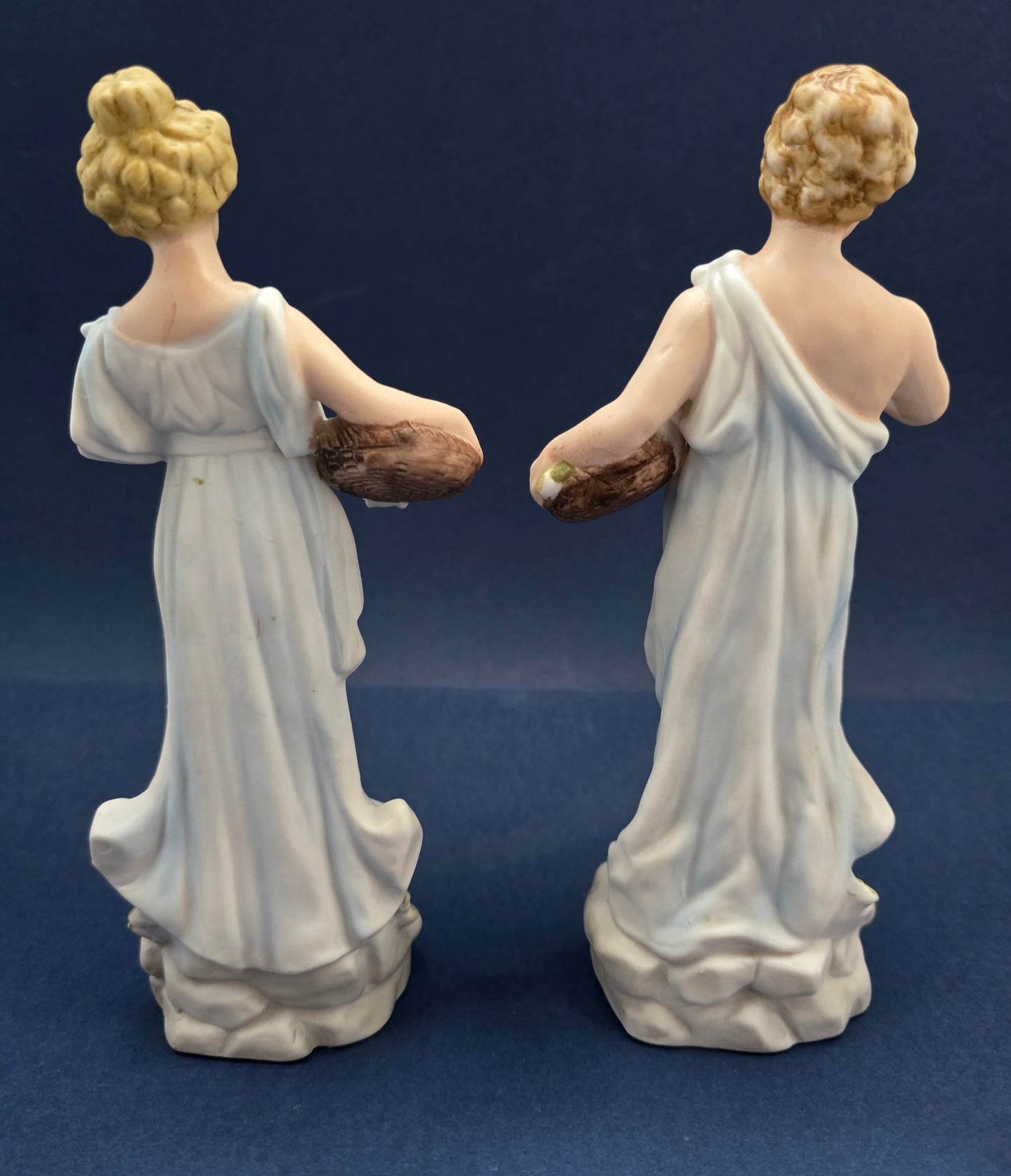 Italian Bisque Porcelain Figurine Pair - Classical Maidens 1910