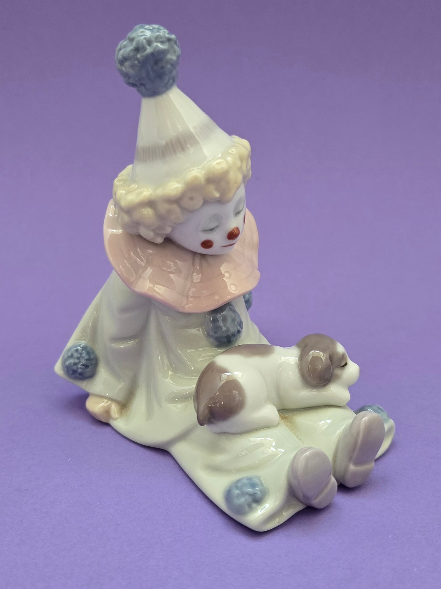 Lladró Clown with Puppy Figurine - Spain 1980s