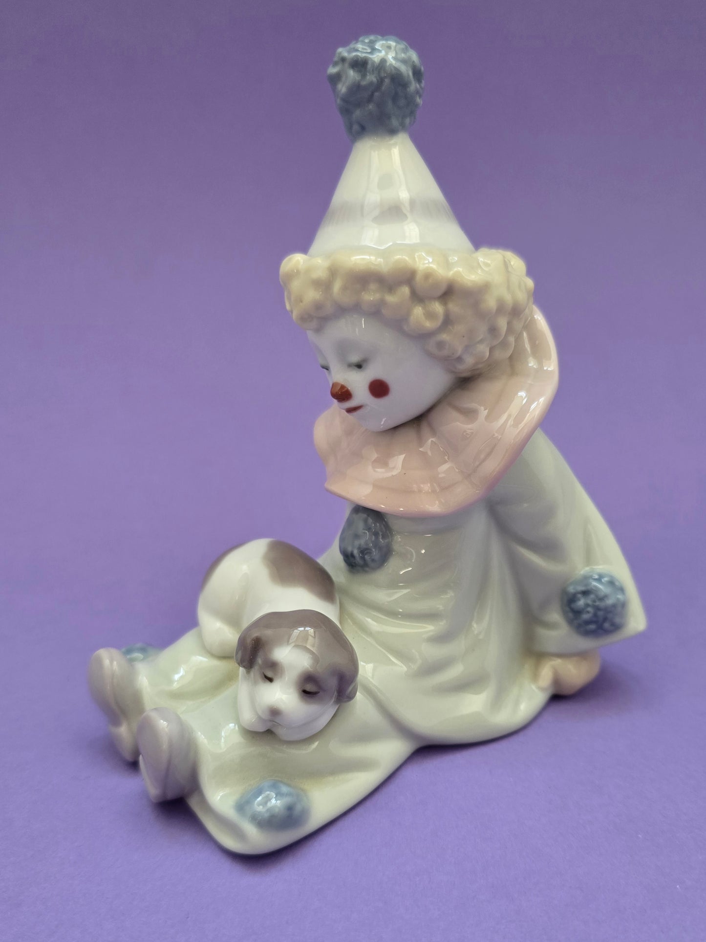 Lladró Clown with Puppy Figurine - Spain 1980s