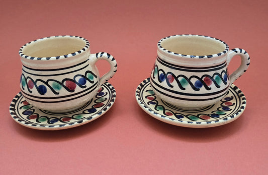 Italian Hand-Painted Cup & Saucer Set - Colorful Swirls 1950s