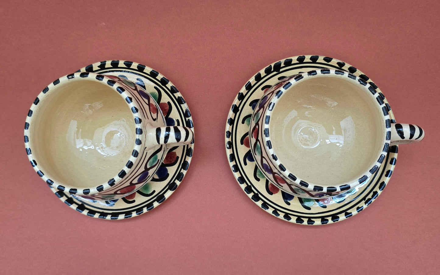 Italian Hand-Painted Cup & Saucer Set - Colorful Swirls 1950s