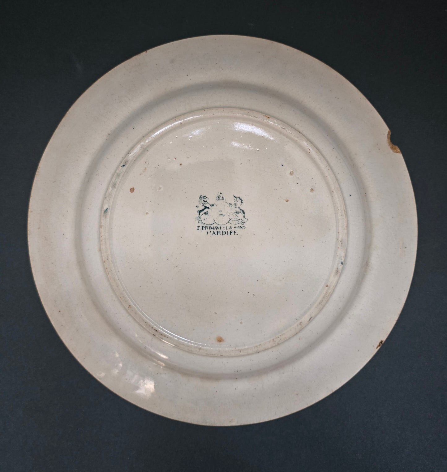 1850s F. Primavesi & Sons Cardiff Transferware Plate - Green Chinoiserie - Broken Beauty