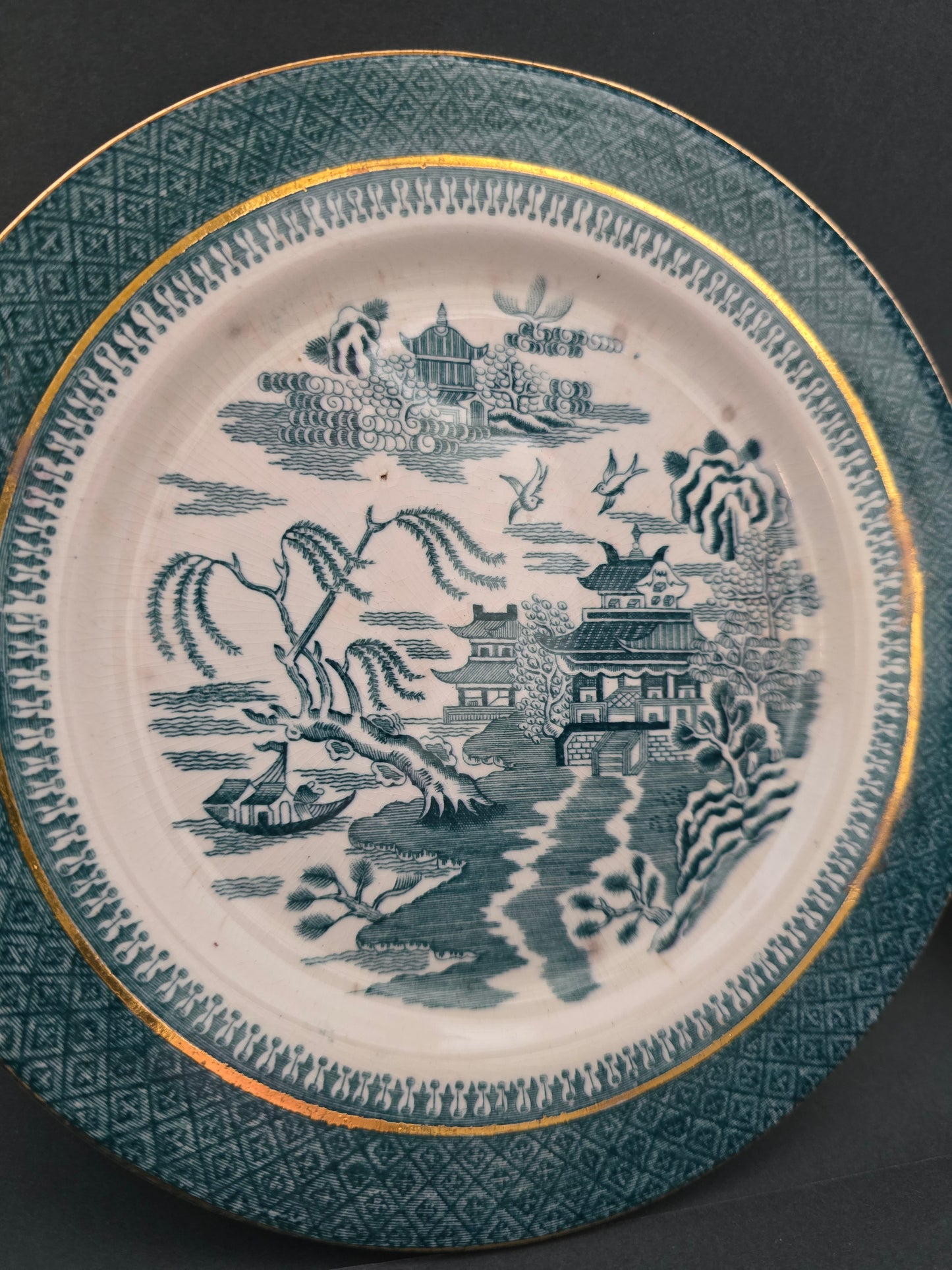 Early 19th Century Canton Chinoiserie Wall Plates - Pair with Gold Trim