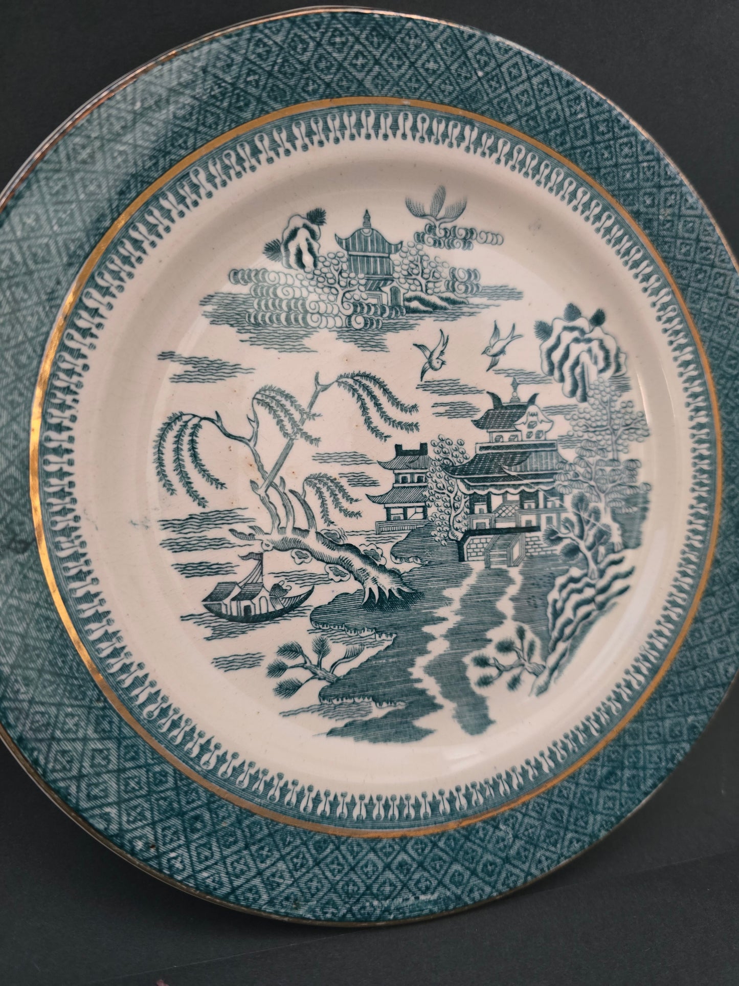 Early 19th Century Canton Chinoiserie Wall Plates - Pair with Gold Trim