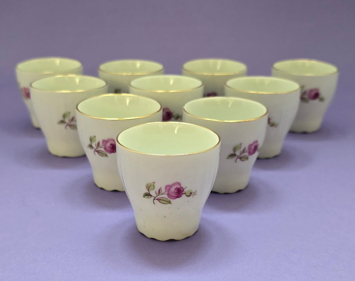 1950s Czechoslovakia Miniature Rose Cups - MZ Porcelain with Gold Trim