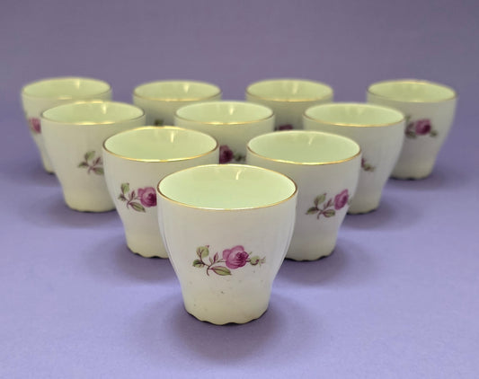 1950s Czechoslovakia Miniature Rose Cups - MZ Porcelain with Gold Trim
