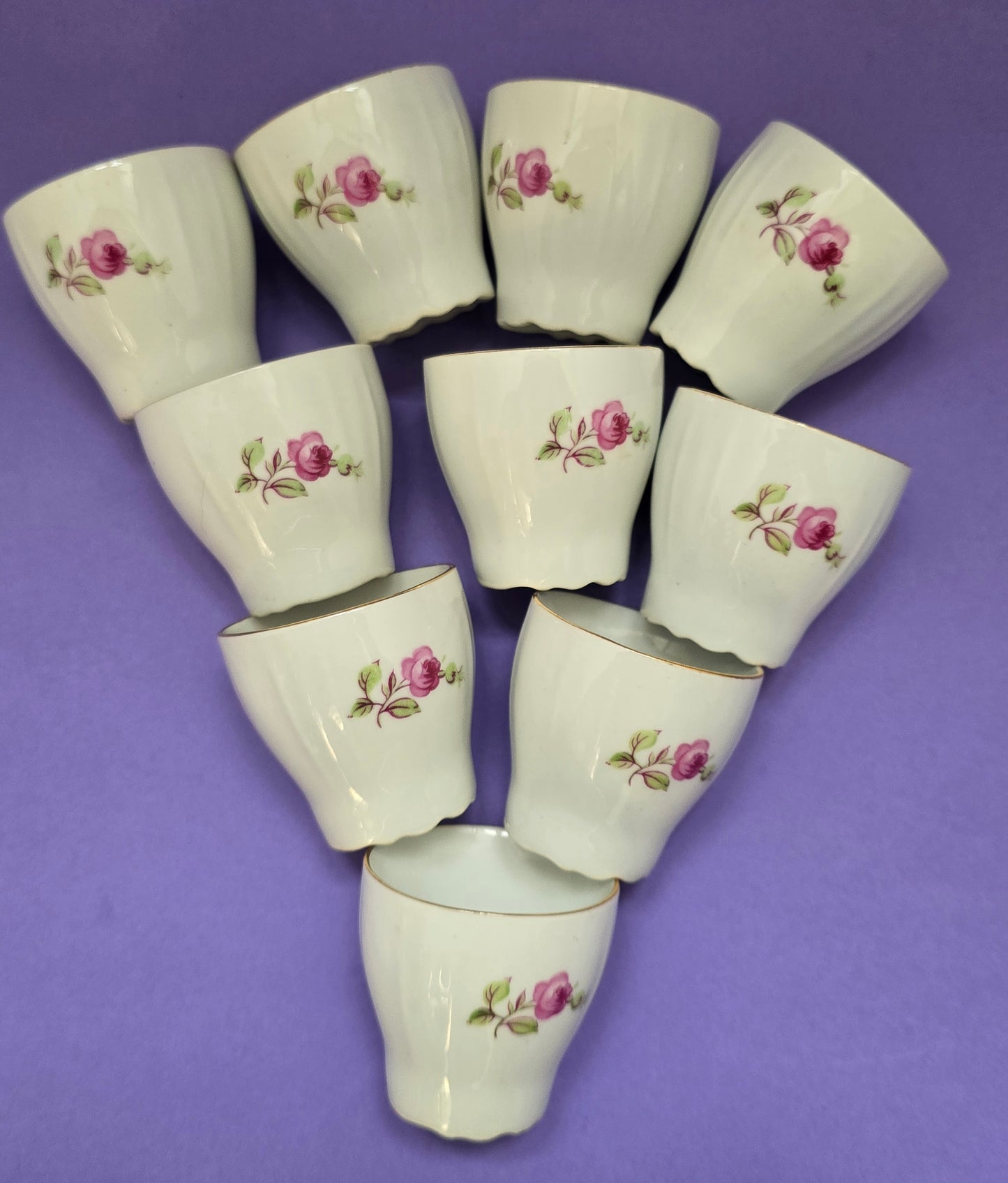 1950s Czechoslovakia Miniature Rose Cups - MZ Porcelain with Gold Trim
