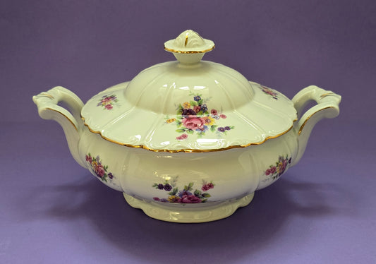 1950s Moritz Zdekauer Czechoslovakia Soup Tureen - Pale Yellow with Roses
