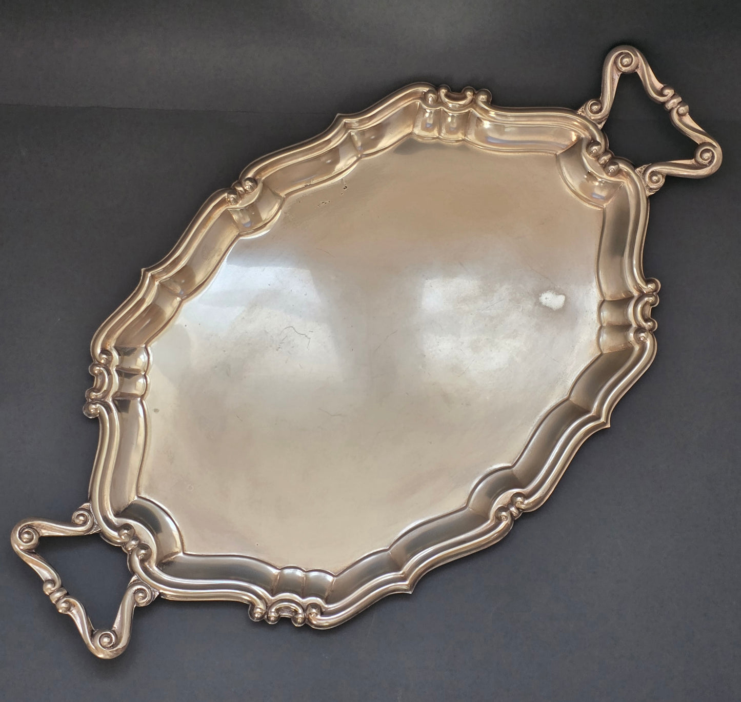 1940s German Alpacca Silver-Plated Serving Tray - Rococo Style Handles