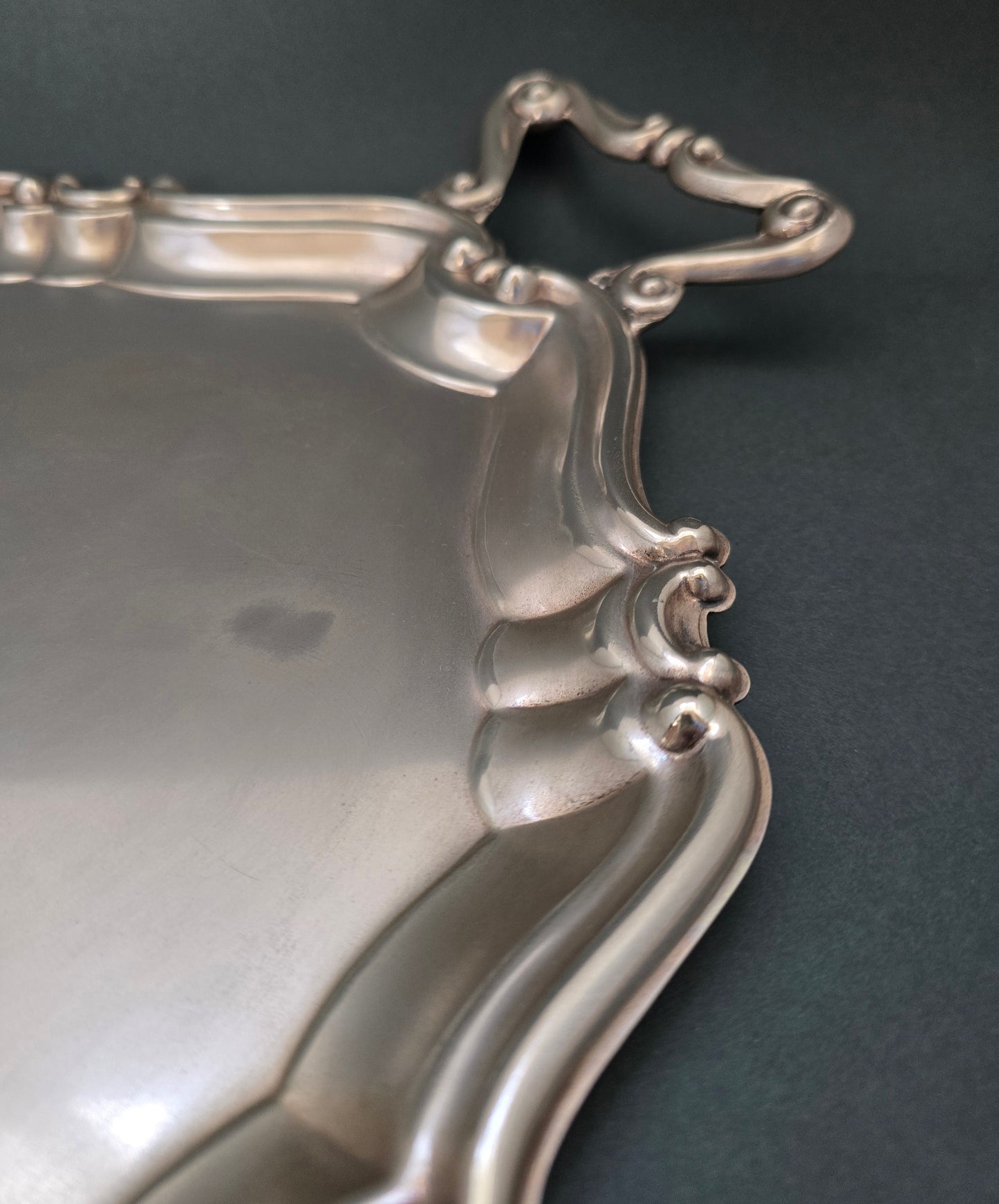 1940s German Alpacca Silver-Plated Serving Tray - Rococo Style Handles