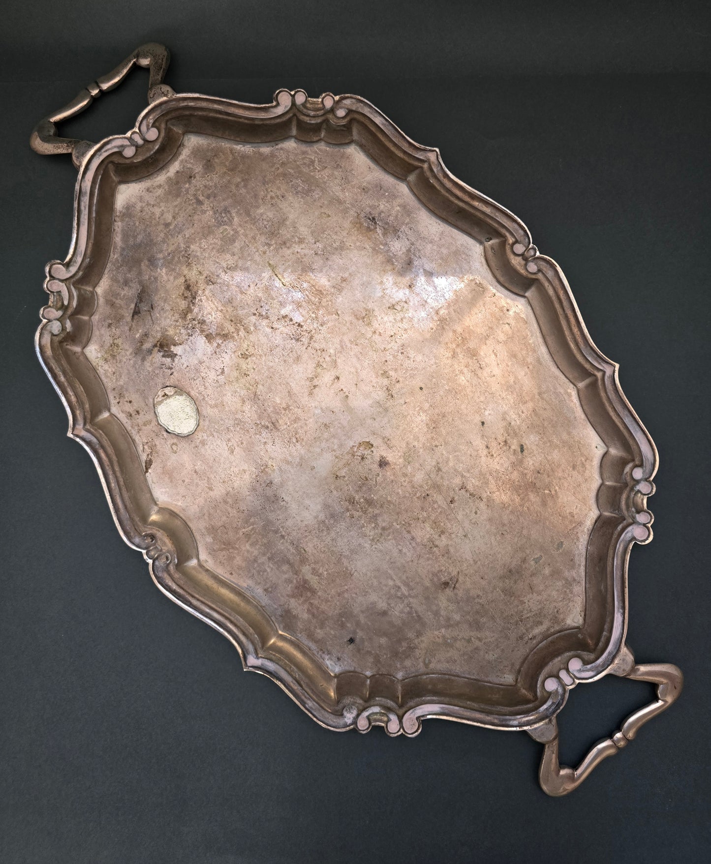 1940s German Alpacca Silver-Plated Serving Tray - Rococo Style Handles