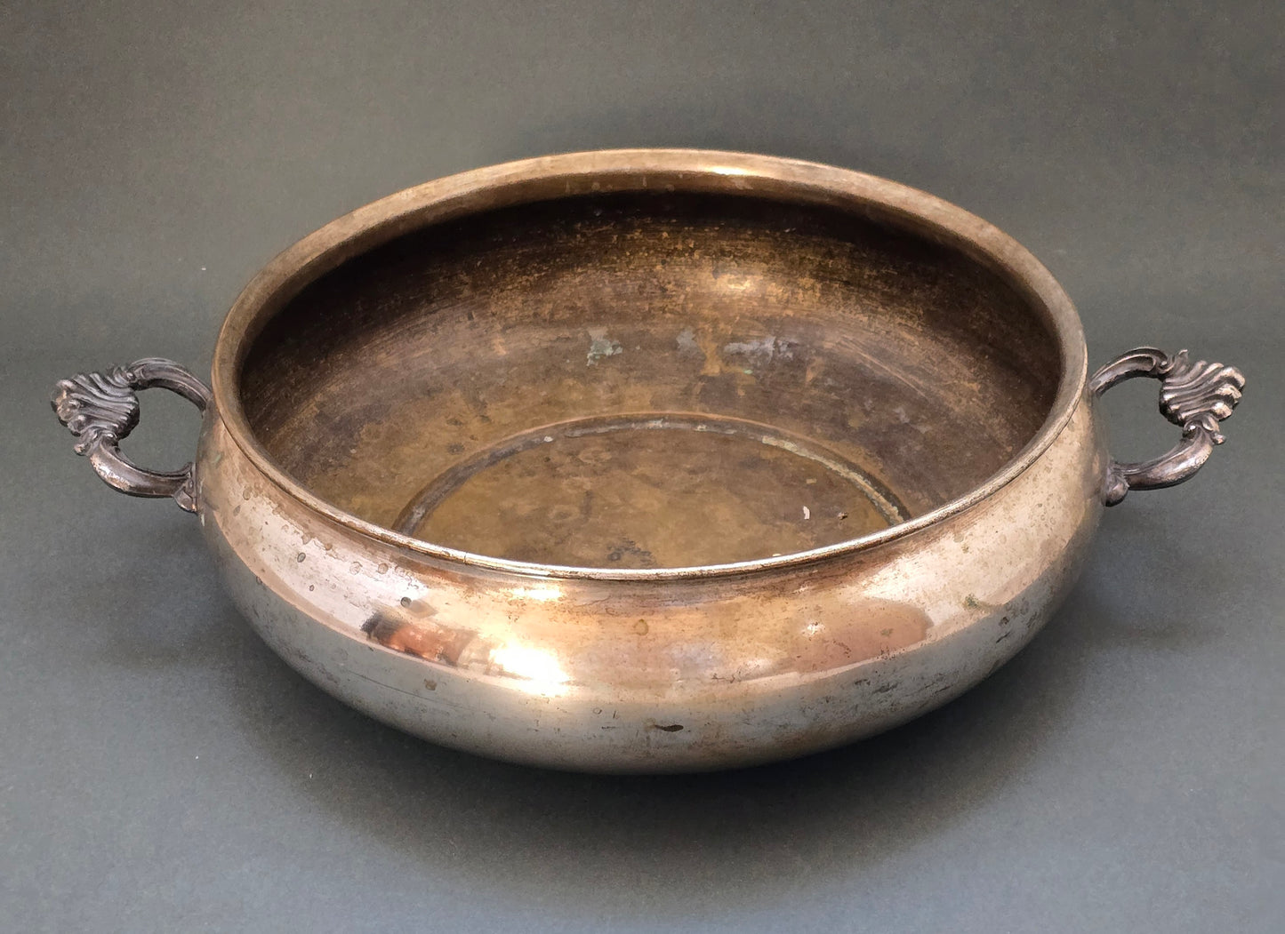 Large Art Deco Silver Plated Bain Marie Serving Dish with Ornate Handles (1930s)