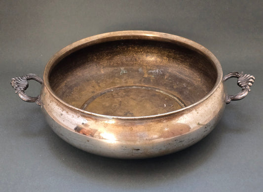 Large Art Deco Silver Plated Bain Marie Serving Dish with Ornate Handles (1930s)