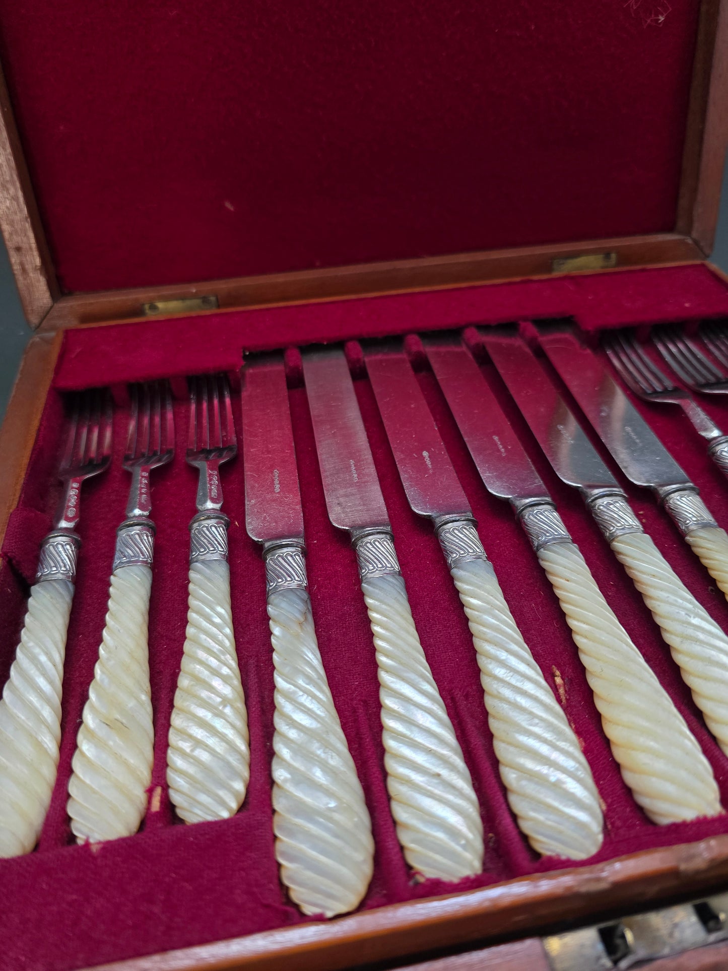 William Hutton & Sons Silver Plated Dessert Set with Mother of Pearl Handles in Original Case (1890)