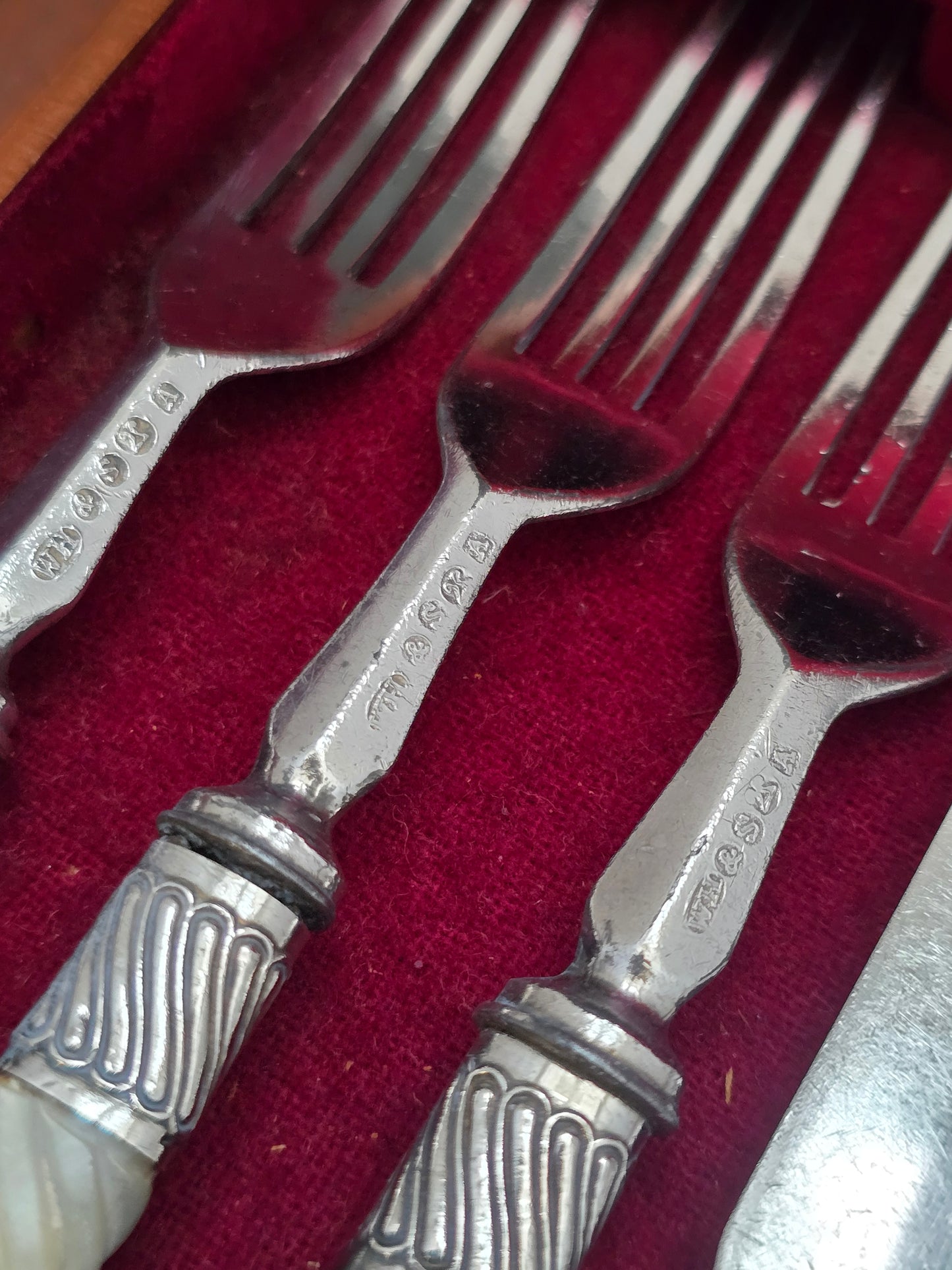 William Hutton & Sons Silver Plated Dessert Set with Mother of Pearl Handles in Original Case (1890)