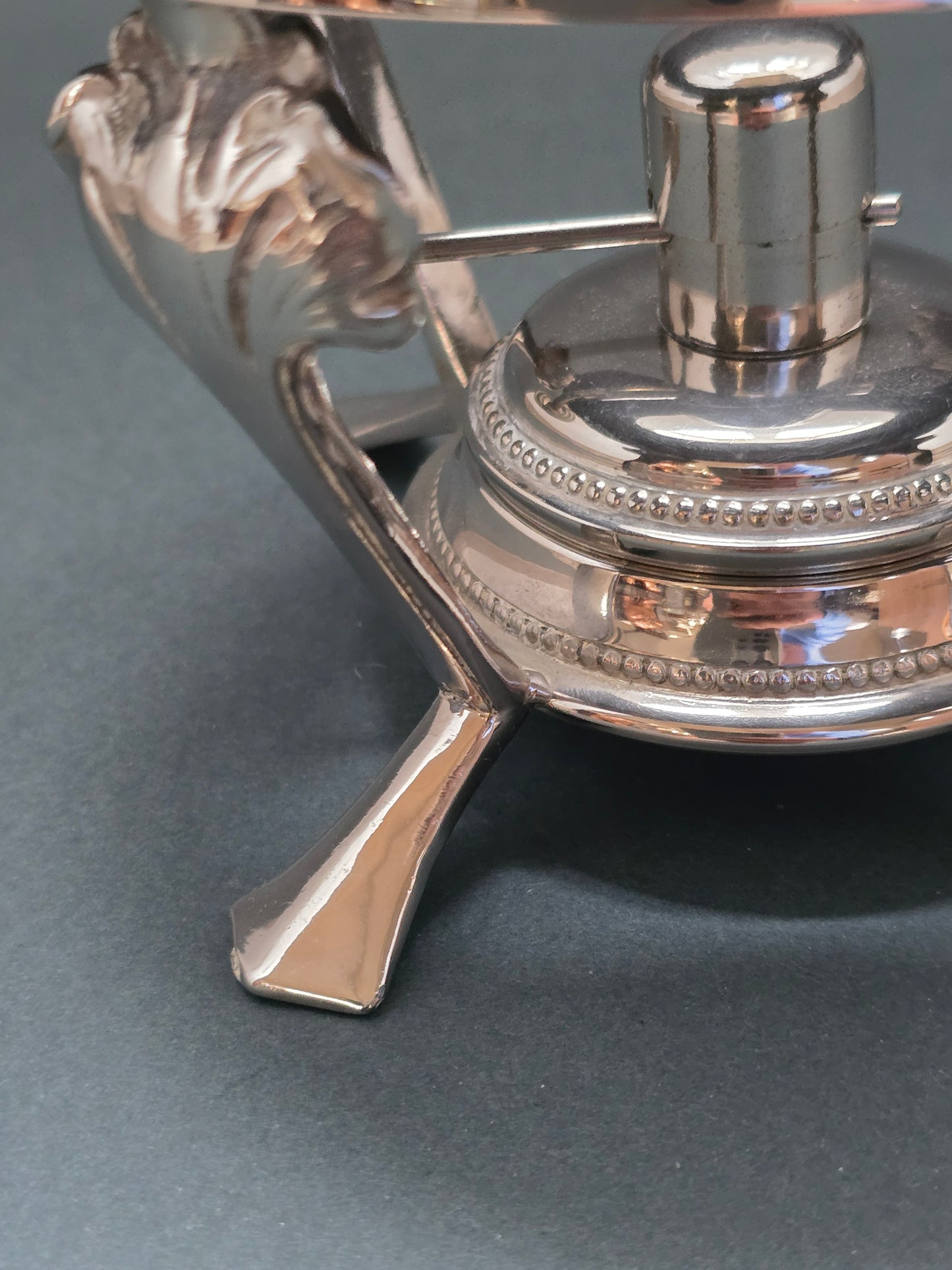 Victorian Silver Plated Teapot Warmer with Lion Paw Feet and Spirit Burner (circa 1880)
