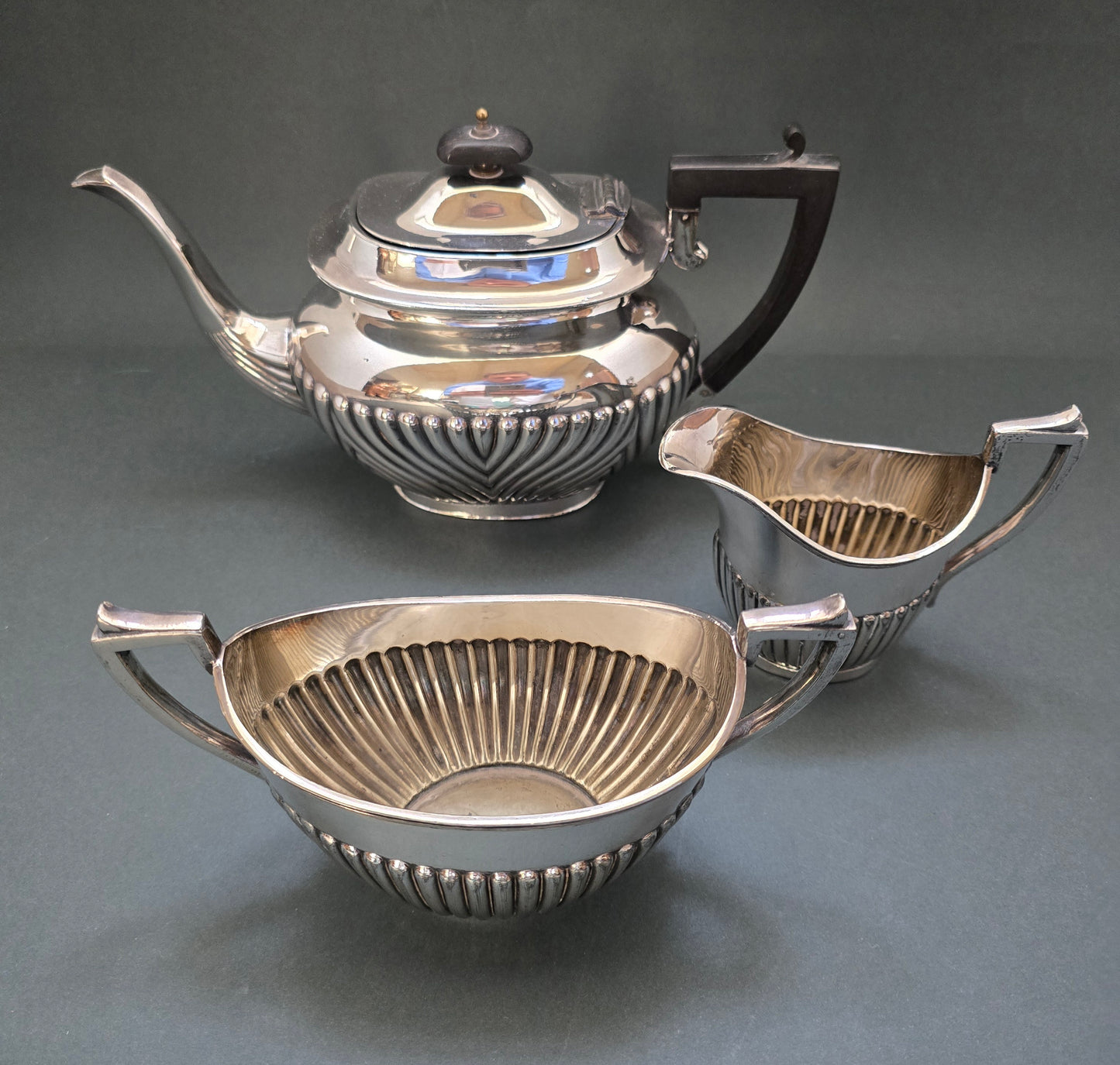 James Deakin & Sons Edwardian 3-Piece Tea Set - Hard White Metal Sheffield (Early 1900s)