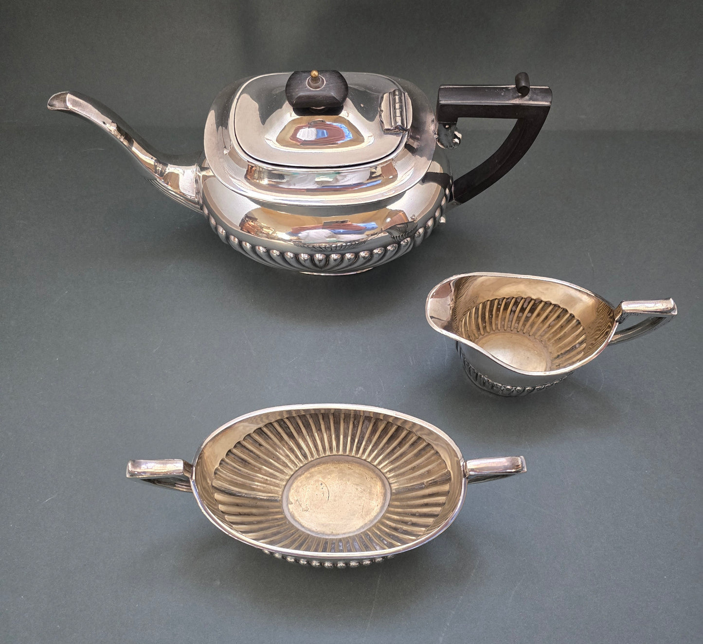 James Deakin & Sons Edwardian 3-Piece Tea Set - Hard White Metal Sheffield (Early 1900s)