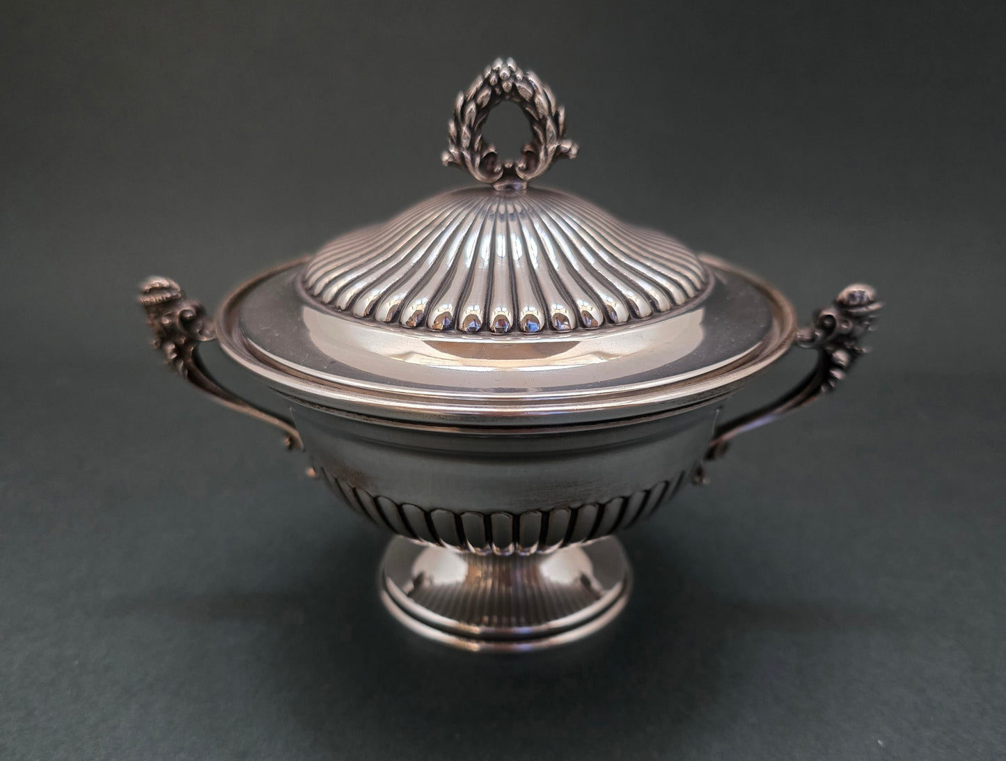 American Sterling Silver Sugar Bowl with Ornate Handles and Lid (circa 1880-1900)