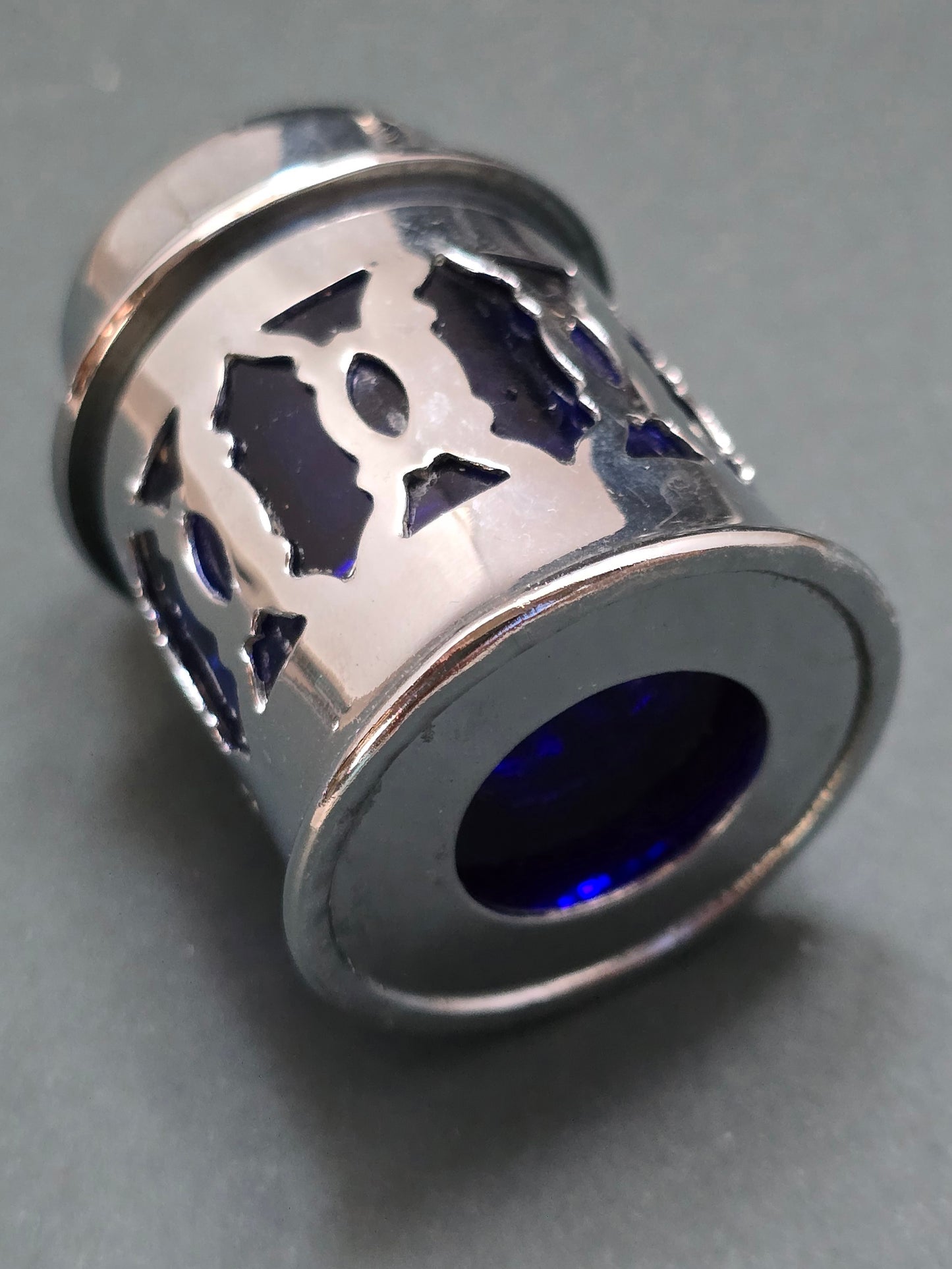Art Deco Silver Plated Cruet Set with Cobalt Blue Glass Liners (circa 1930s-1940s)