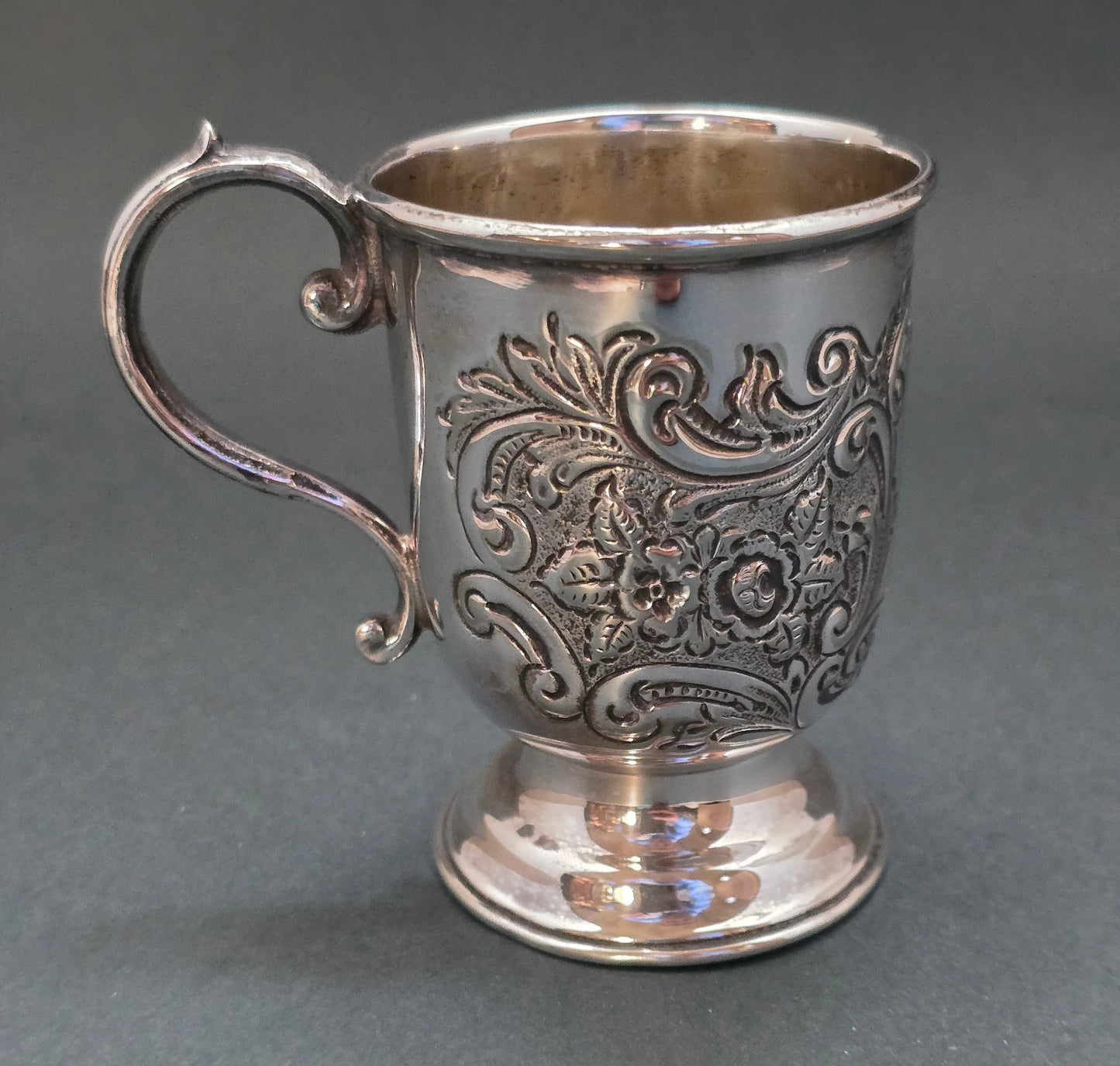Spanish Silver Plated Christening Mug by Electro Potosi - Ornate Rococo Revival (circa 1920s-1940s)