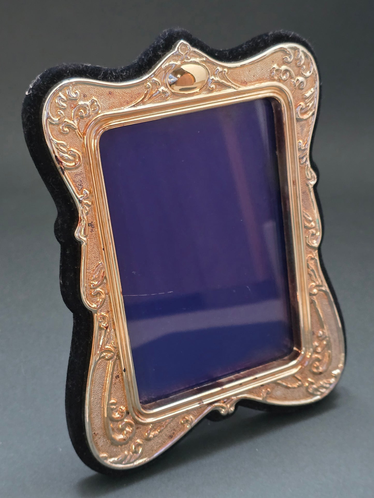 Vintage Brass Photo Frame with Ornate Detailing and Velvet Back - Luxury 1970s Design