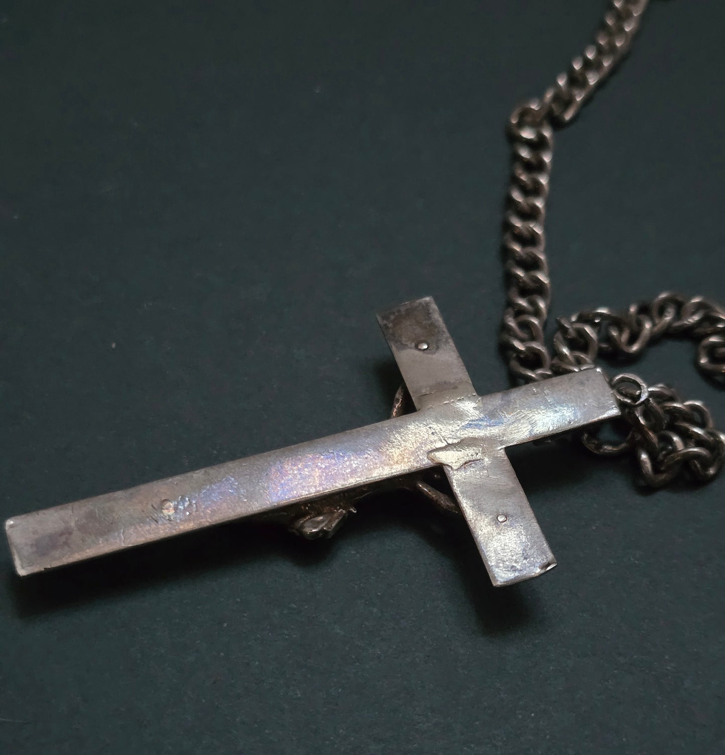 Vintage Silver-Plated Crucifix Necklace - 1930s Religious Cross with Chain