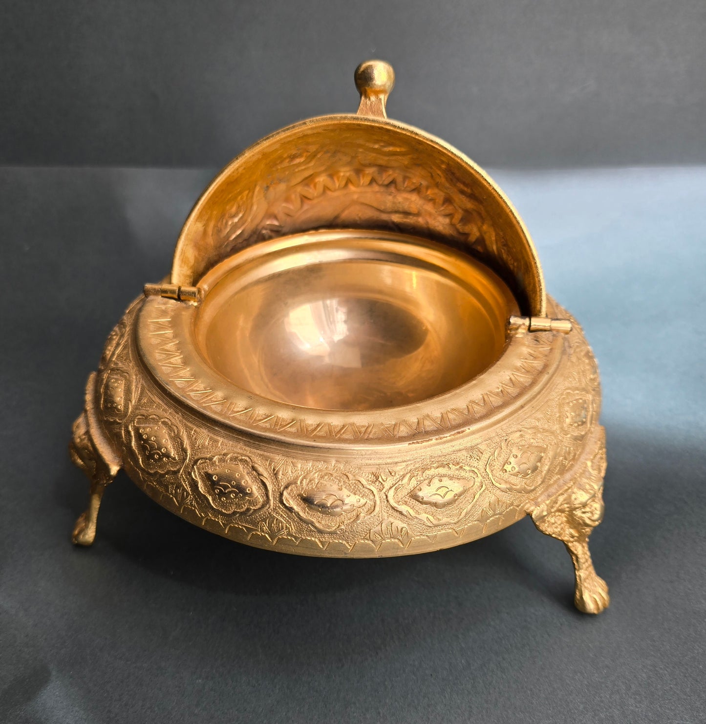 Vintage Brass Caviar Holder 1930s - Middle Eastern Engraved Serving Bowl