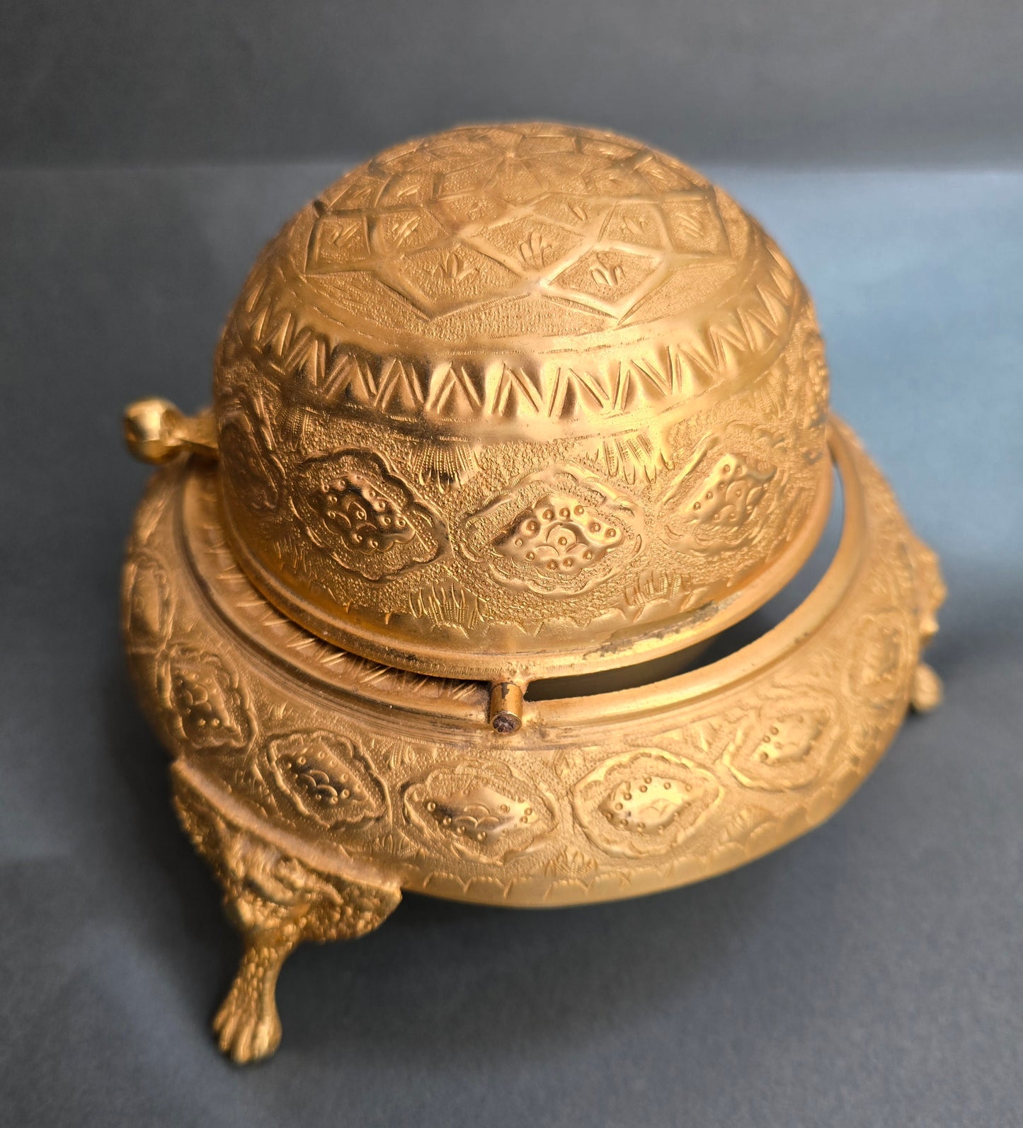 Vintage Brass Caviar Holder 1930s - Middle Eastern Engraved Serving Bowl
