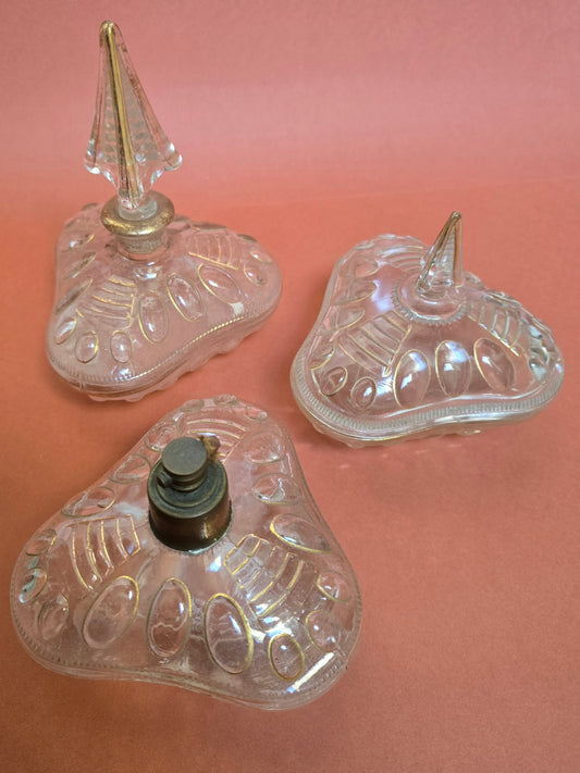 Art Deco Vanity Set 1930s - Pink Glass with Gold Trim Perfume Bottles