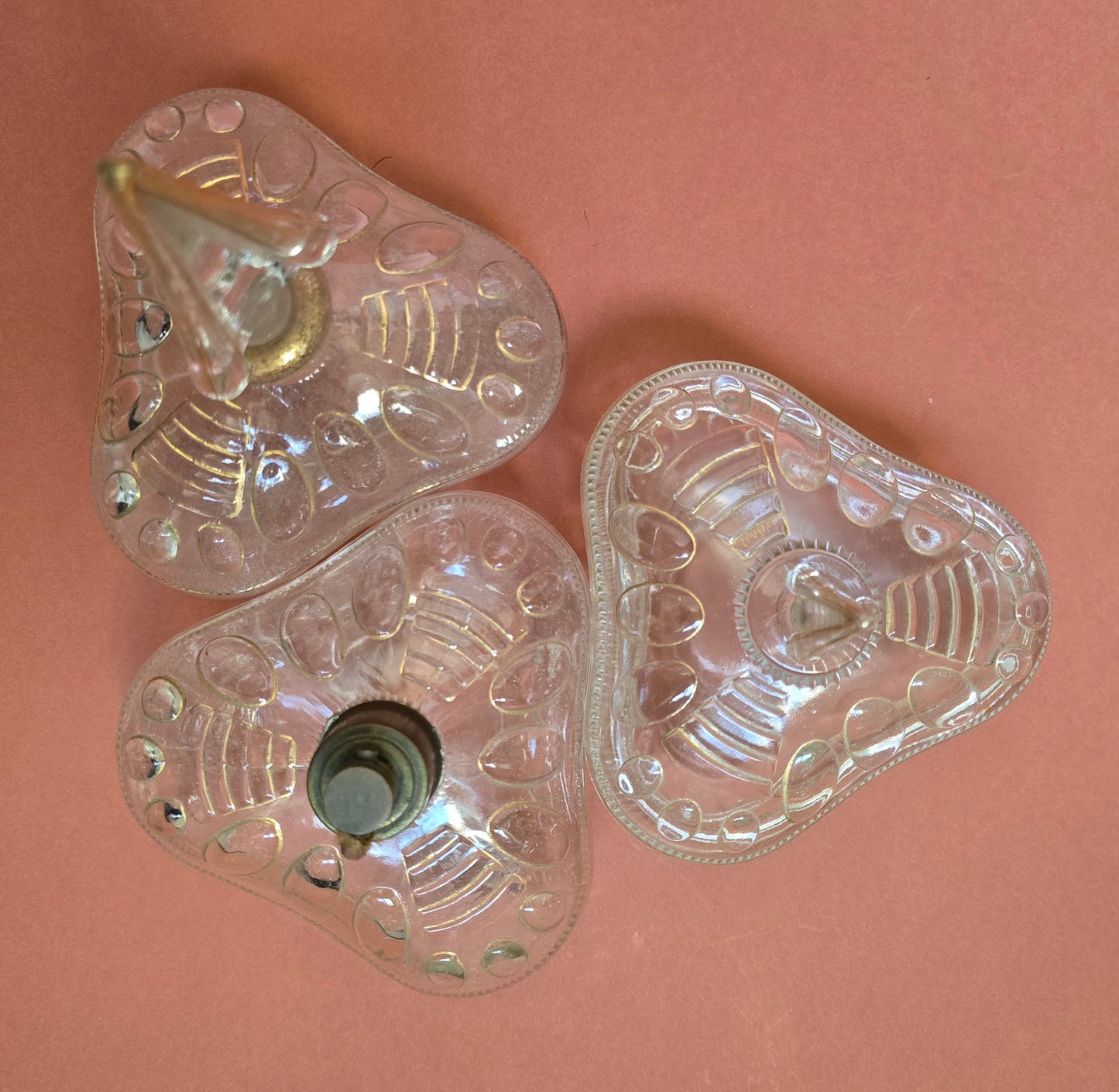 Art Deco Vanity Set 1930s - Pink Glass with Gold Trim Perfume Bottles