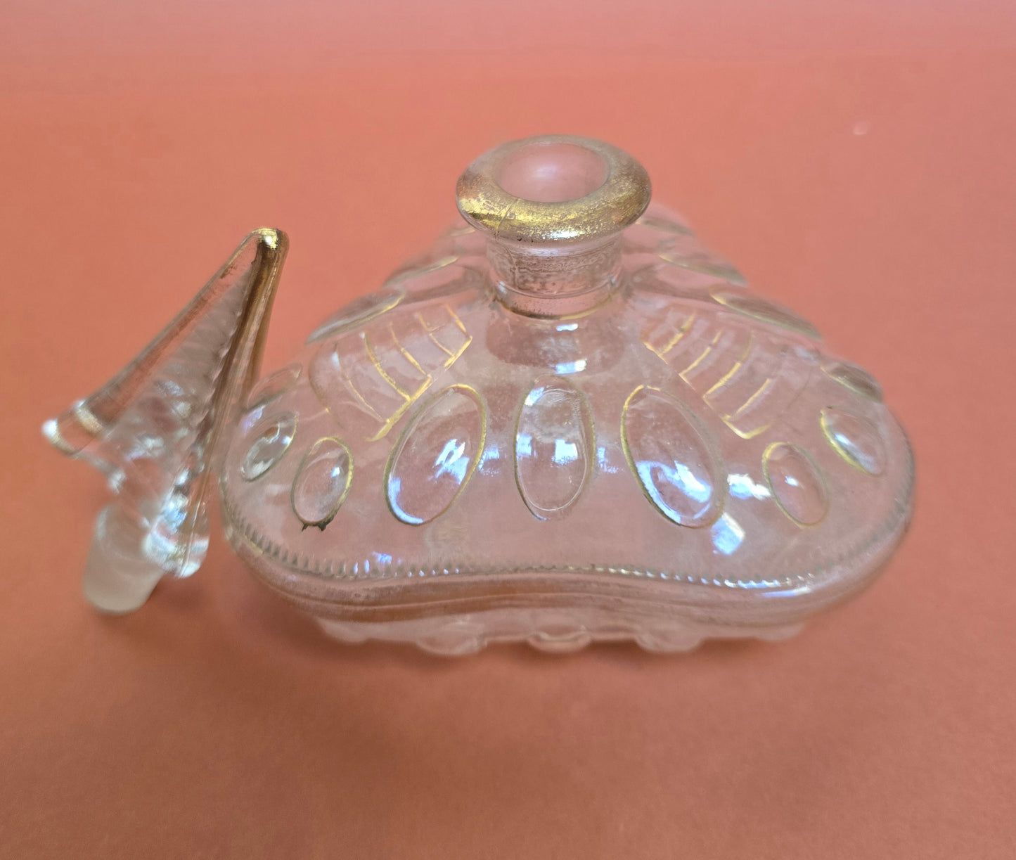 Art Deco Vanity Set 1930s - Pink Glass with Gold Trim Perfume Bottles