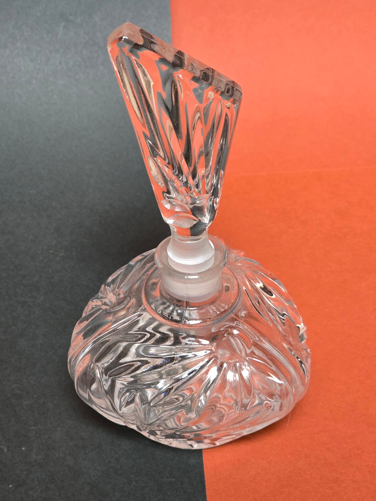 Art Deco Crystal Vanity Set 1930s - 3-Piece Cut Glass with Atomizer and Tray