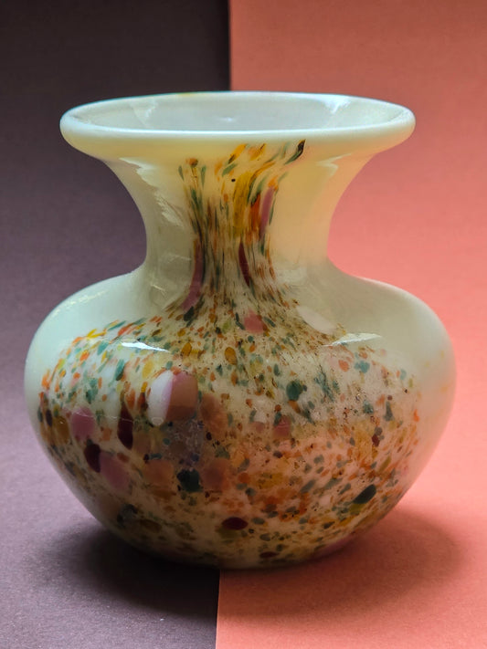 Mdina Glass Vase 1970s - Signed Maltese Art Glass with Confetti Spatter