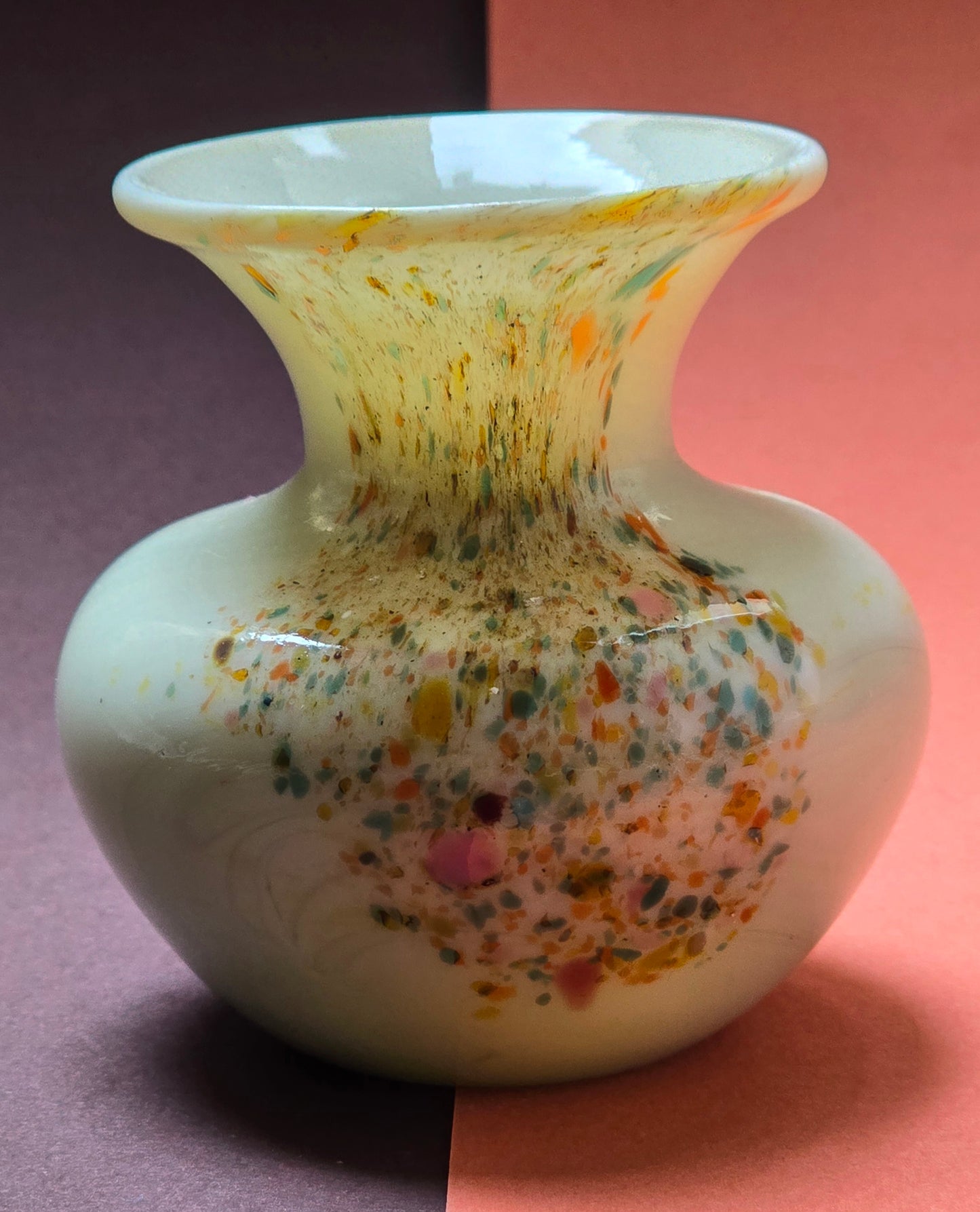 Mdina Glass Vase 1970s - Signed Maltese Art Glass with Confetti Spatter