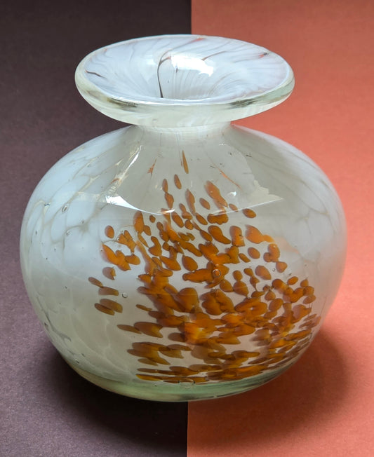 Mdina Glass Vase 1970s - White with Orange Confetti Maltese Art Glass