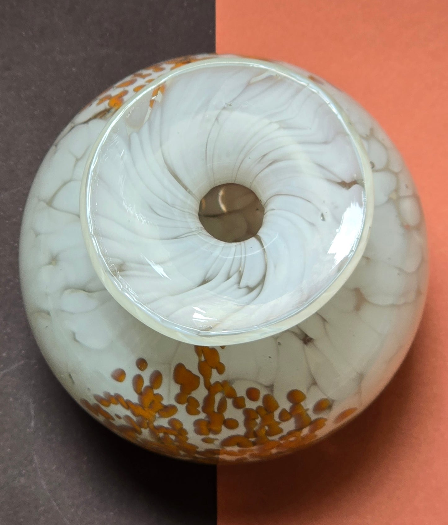 Mdina Glass Vase 1970s - White with Orange Confetti Maltese Art Glass