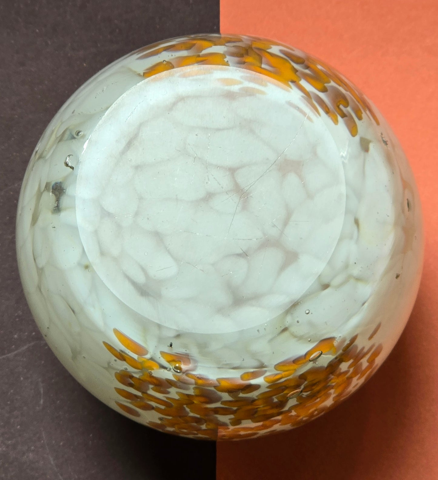 Mdina Glass Vase 1970s - White with Orange Confetti Maltese Art Glass