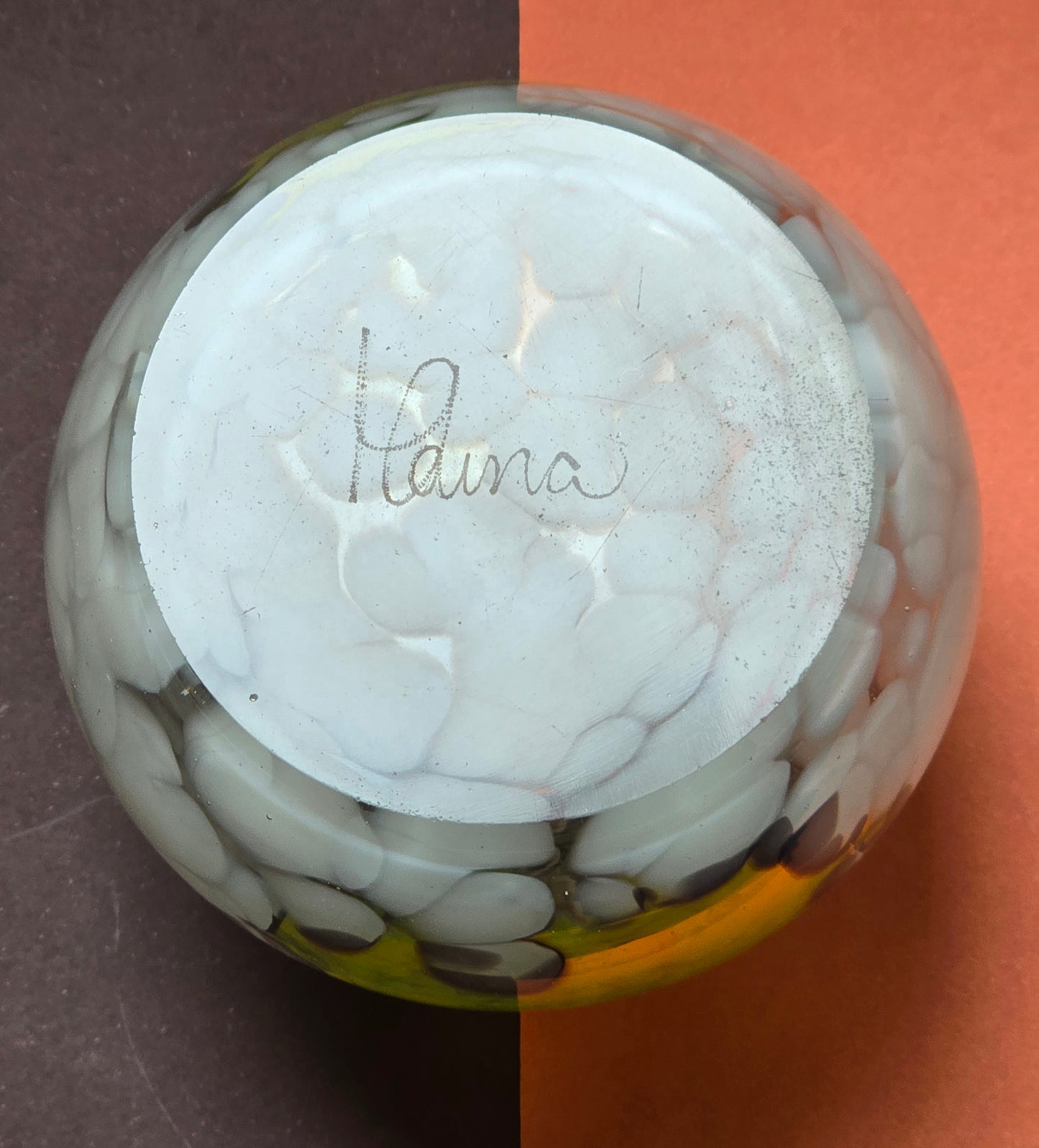Mdina Glass Vase 1970s - Signed White with Yellow Swirl Maltese Art Glass