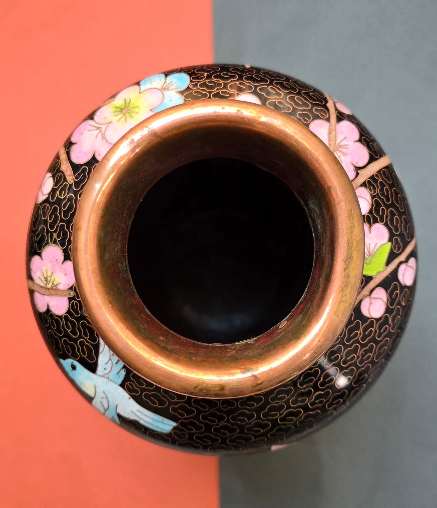 Chinese Black Cloisonné Vase – Dragon & Blossom on Midnight Ground, 1940s–50s